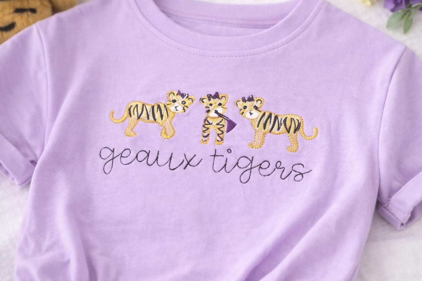 Geaux Tigers Baby Romper, Embroidered Tiger Bubble Romper, Purple Baby Outfit, Game Day Baby Clothes, Southern Baby Girl Romper