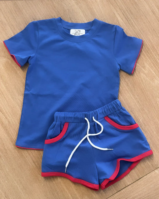 Boys Blue Knit Short Set