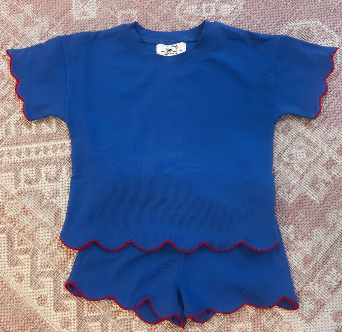 Girls Scalloped Knit Short Set