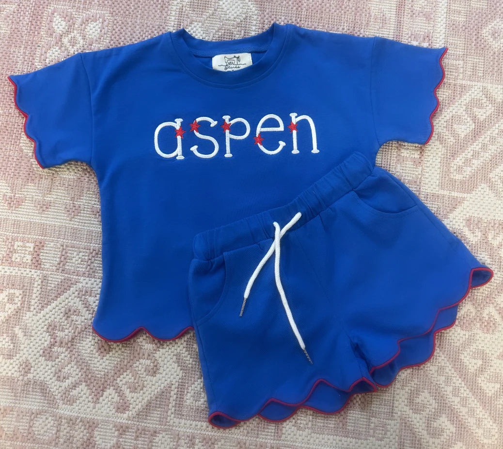 Girls Scalloped Knit Short Set