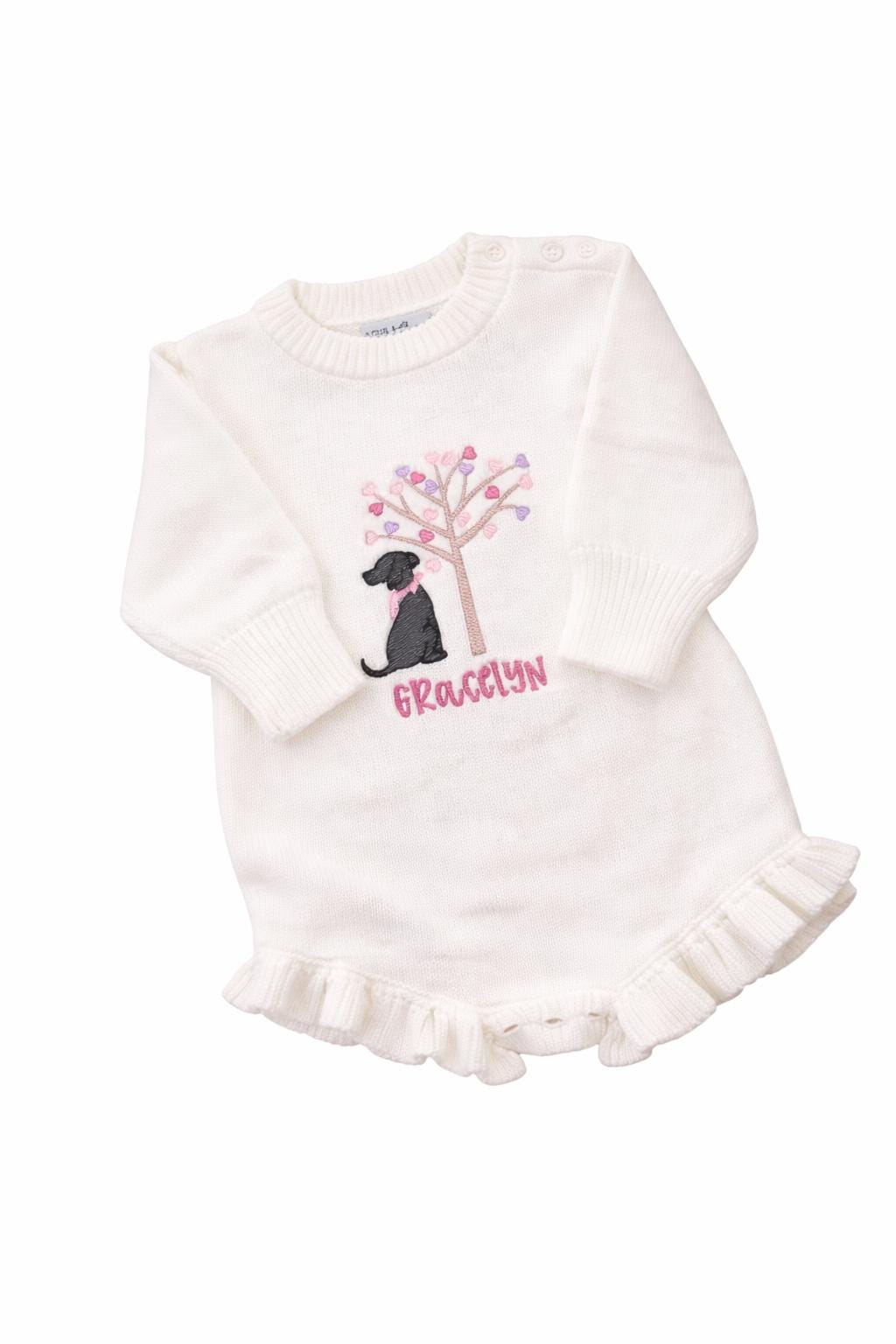 Personalized Knit Romper, Embroidered Baby Girl Romper, Cream Ruffle Romper, Custom Name Outfit, Valentine Baby Outfit, Baby Shower Gift