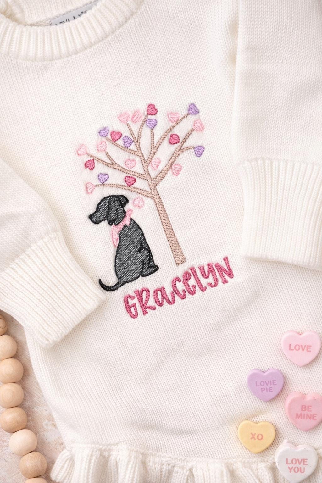 Personalized Knit Romper, Embroidered Baby Girl Romper, Cream Ruffle Romper, Custom Name Outfit, Valentine Baby Outfit, Baby Shower Gift