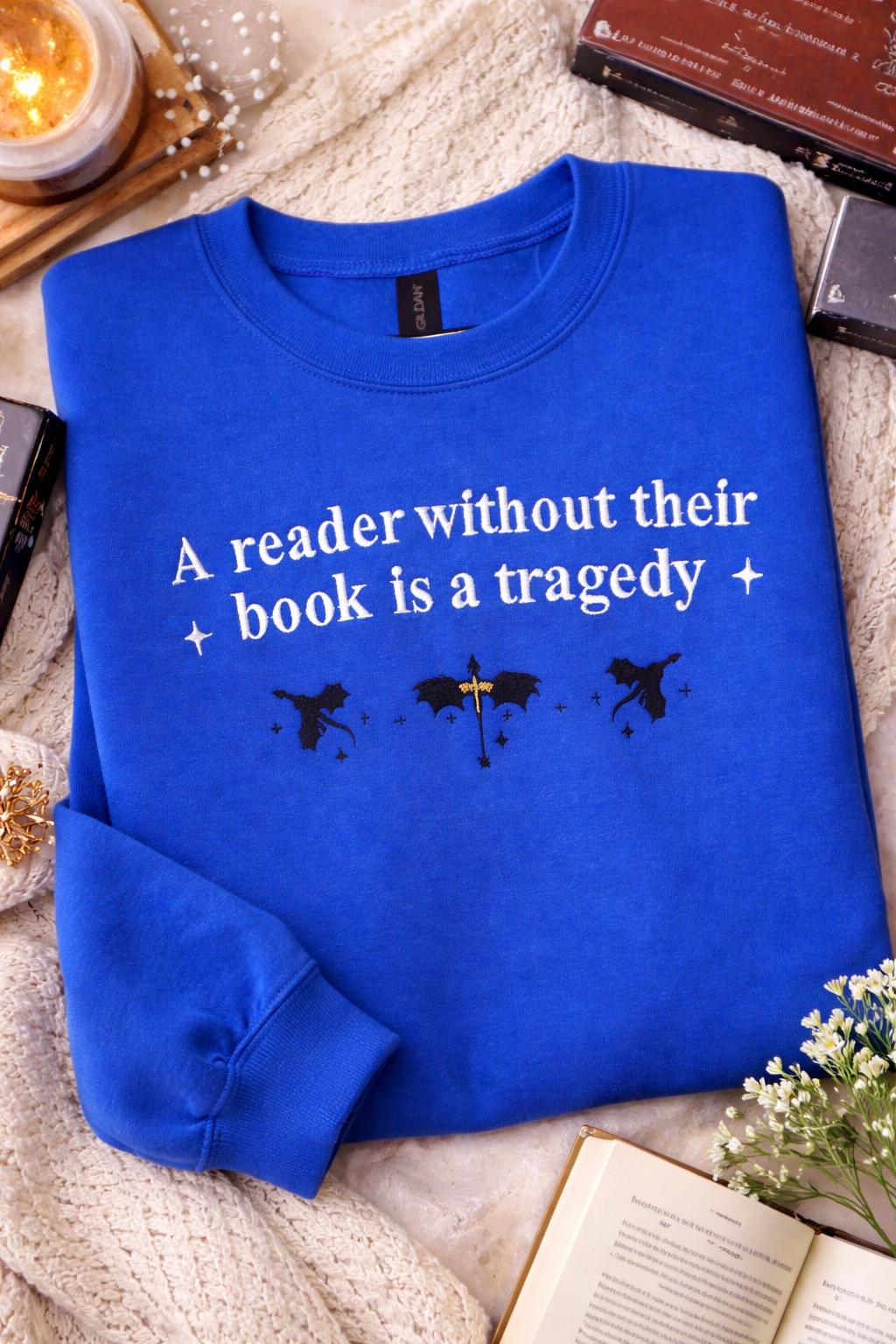 Embroidered Dragon Sweatshirt, Book Lover Gift, Fantasy Reader Crewneck